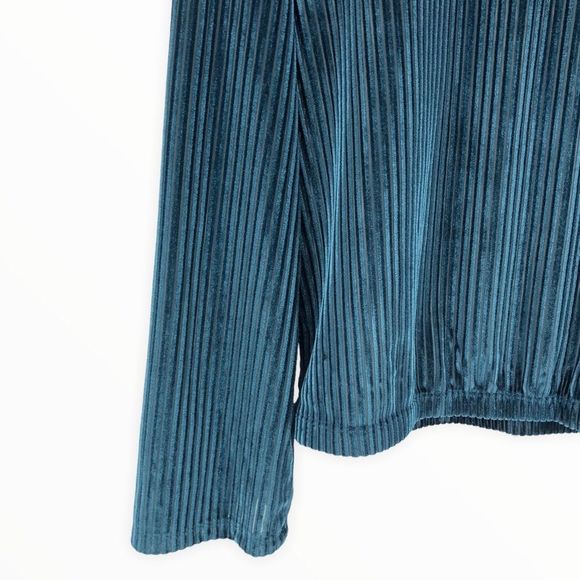 Carolina Belle Deep Teal Ribbed Velvet Long Sleeve Sweater Top Size Small - Picture 3 of 10
